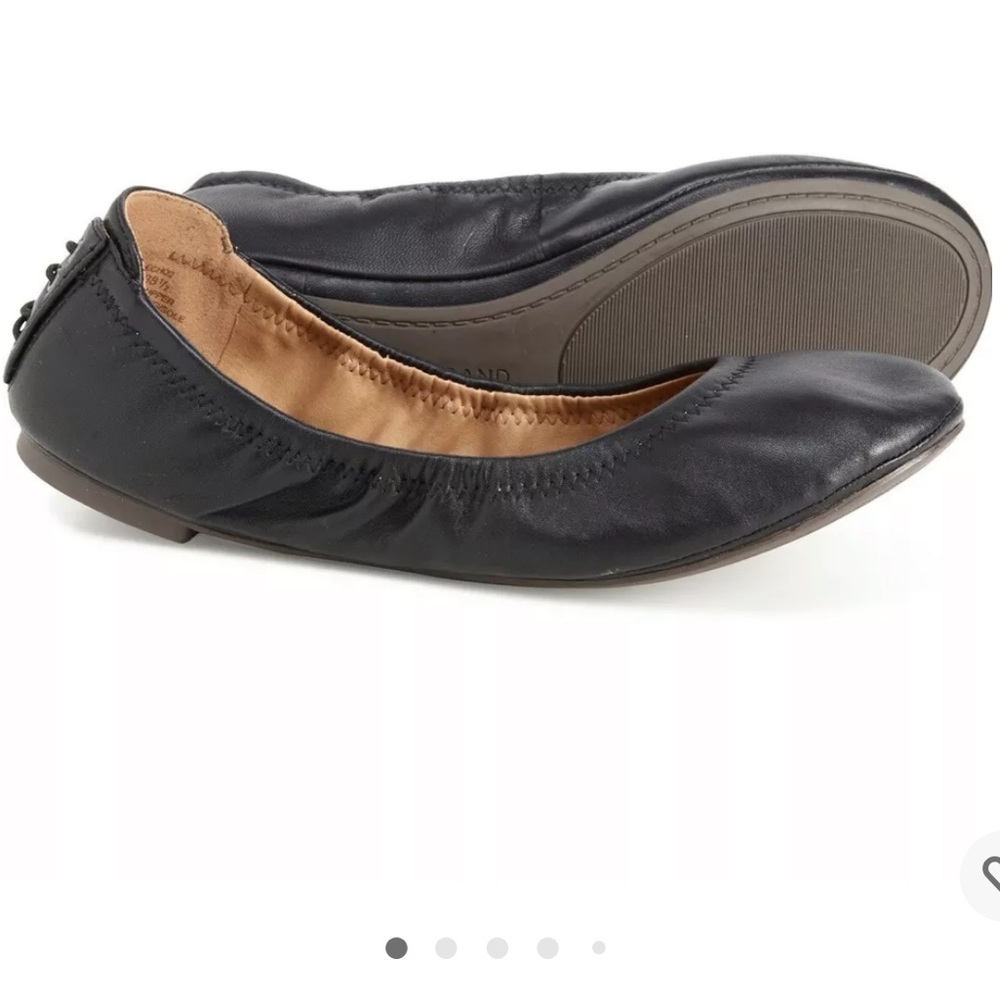 LUCKY BRAND ECHO 2 ROUND TOE LACE BACK LEATHER BLACK BALLET FLATS SIZE 8M